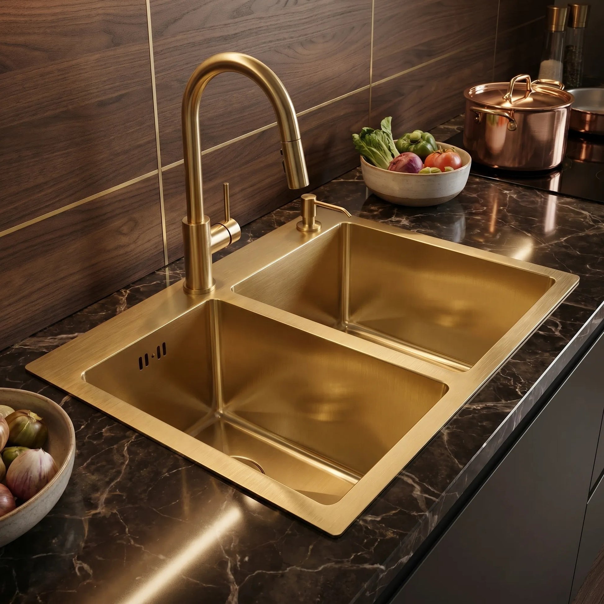 Chiuvetă inox Toby BRUSH GOLD fără robinet de bucătărie 6