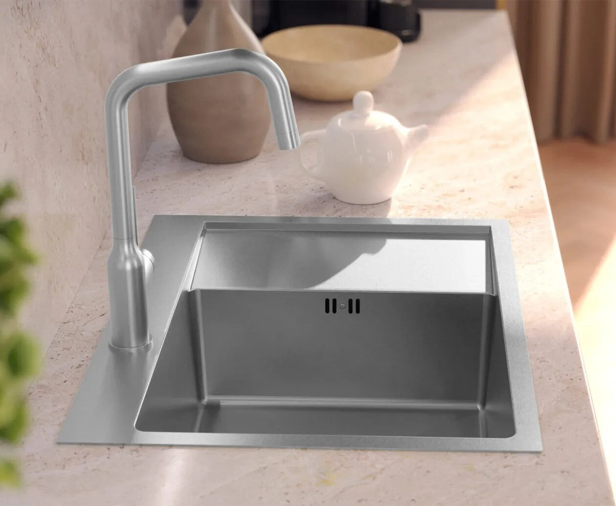 Chiuvetă Inox RUSSEL 116 BRUSH NICKEL Cuva Dreapta 6