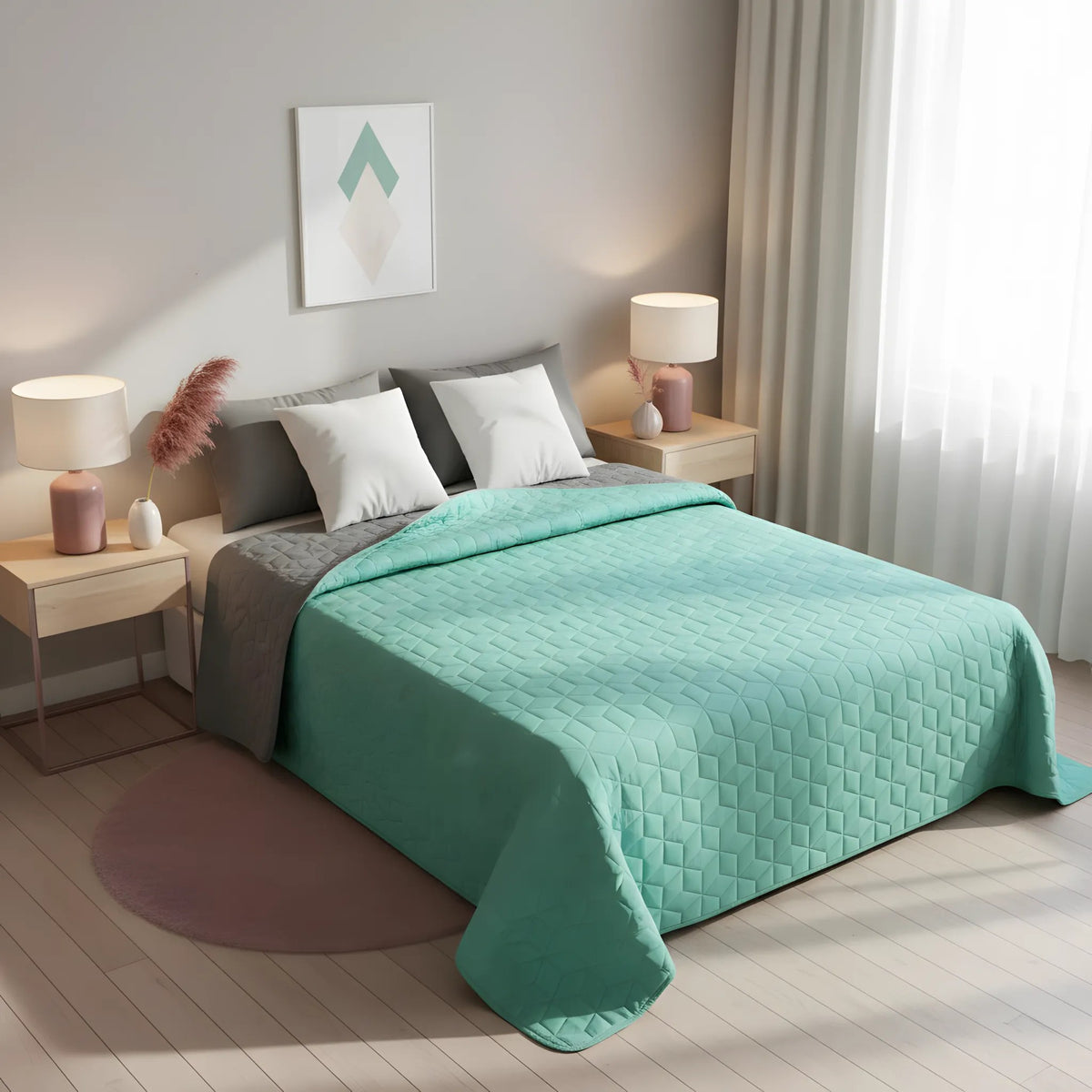 Cuvertura Cu Doua Fete Matlasata Diamante Mint / L.Grey 200x220 6