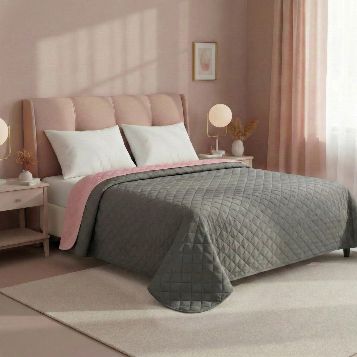Cuvertura Cu Doua Fete Matlasata Inez Gri Inchis-Roz 220x240 6