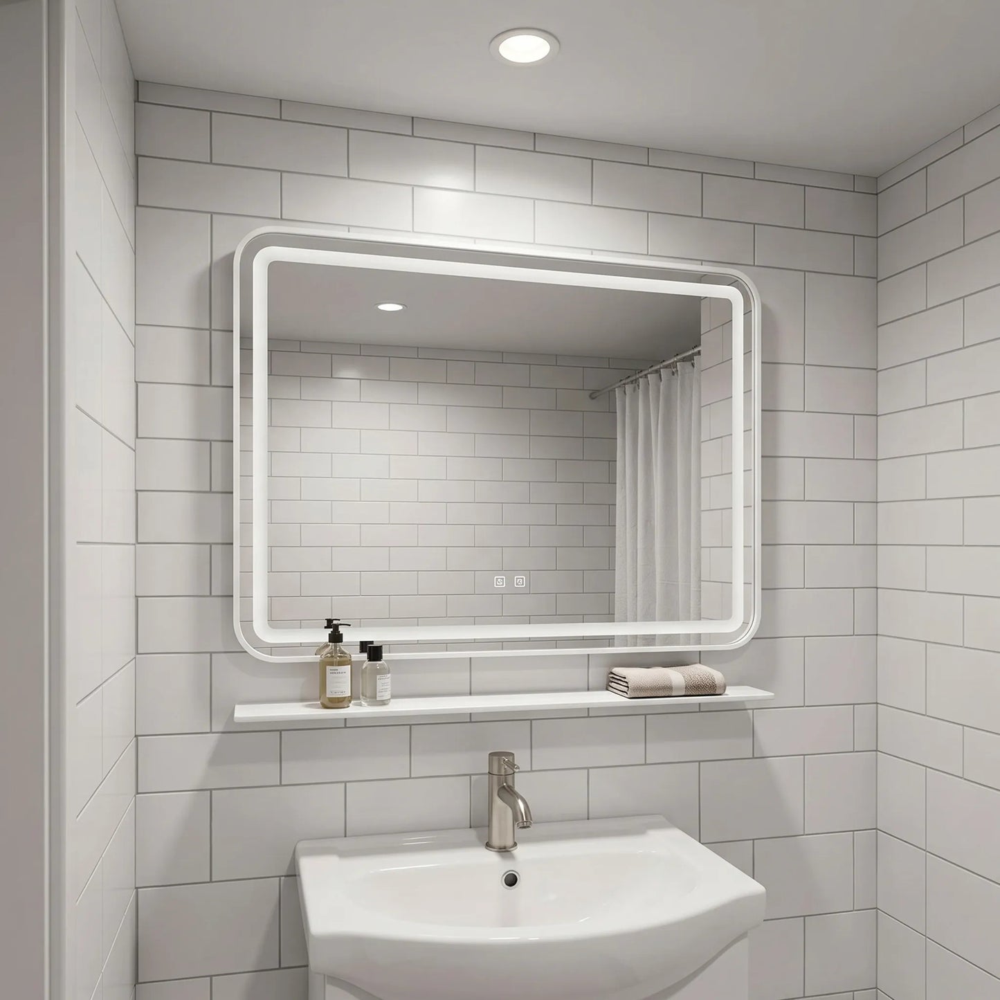 Oglindă de perete LED cu raft 80x60 cm L-8060  6