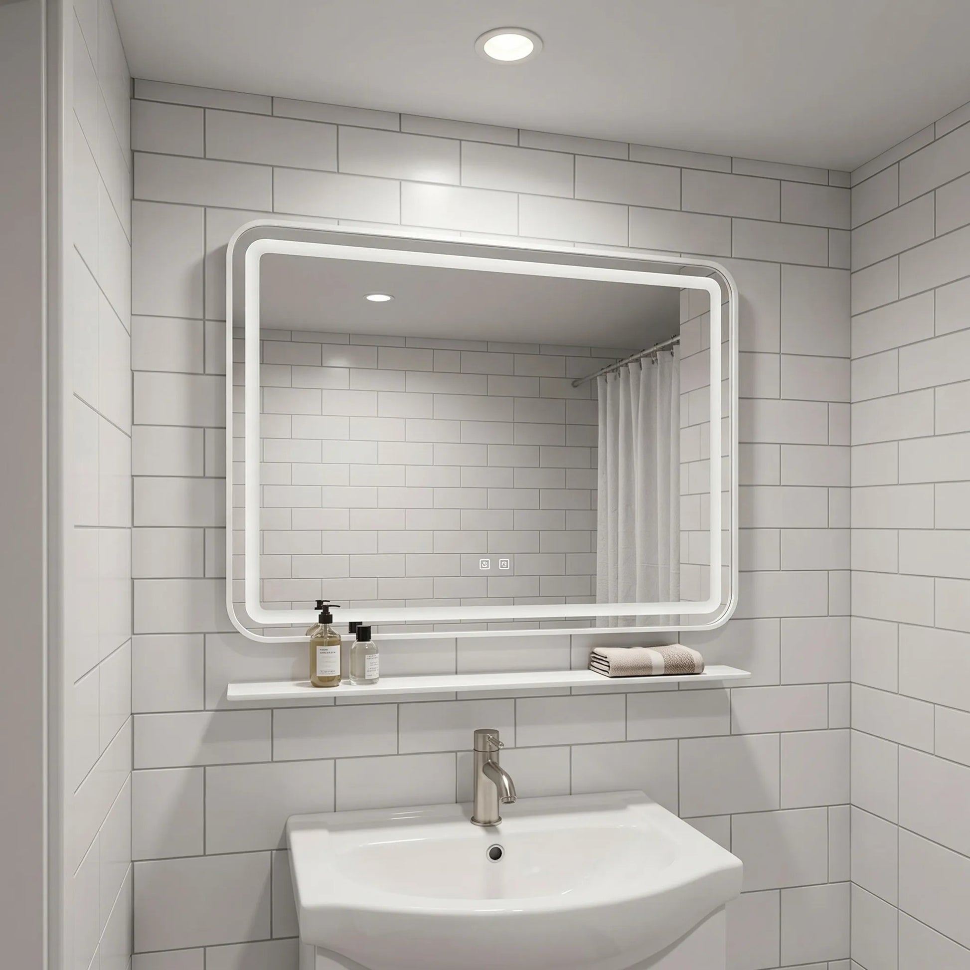 Oglindă de perete LED cu raft 80x60 cm L-8060  6