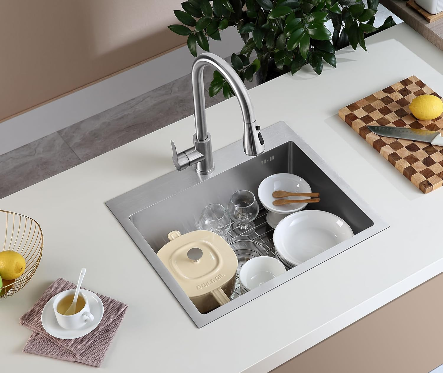 Chiuvetă Inox Leo 50 Brush Nickel cu robinet de bucătărie 8