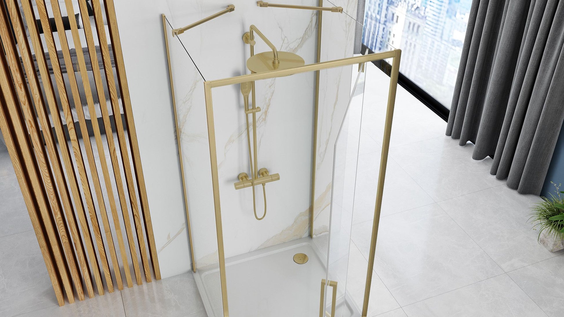 Cabina de dus De colt Rapid Swing Brush Gold Usa:90 x Perete:80 5
