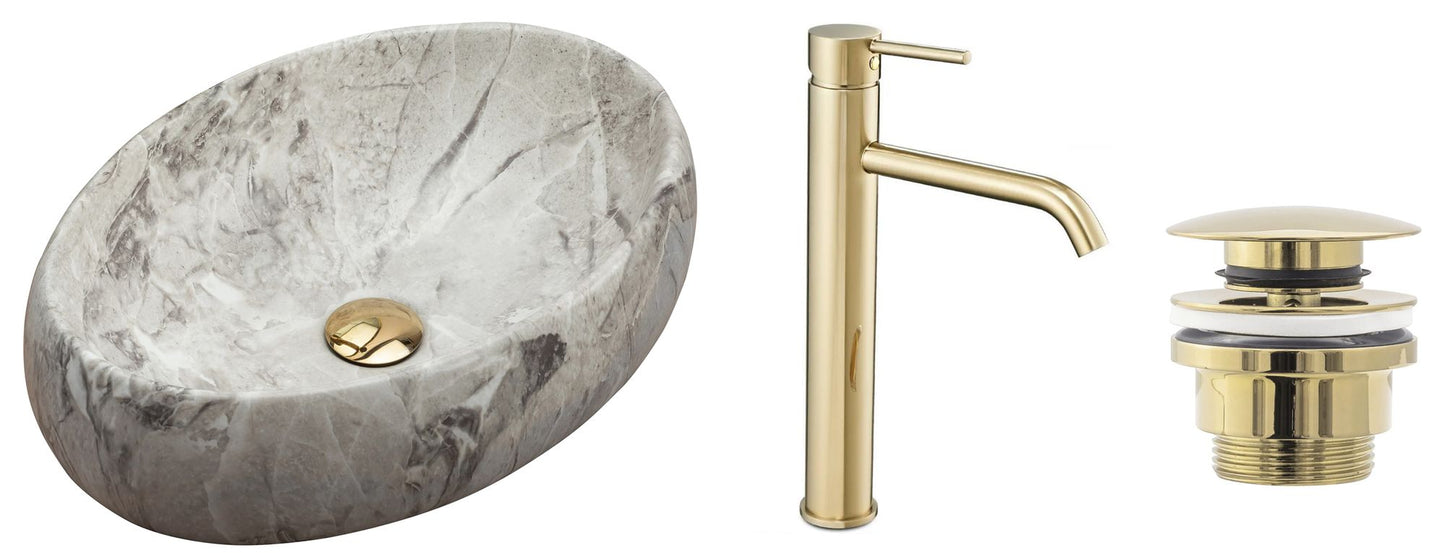 Set lavoar Linda Stone + baterie inalta Lungo gold + dop universal gold 9