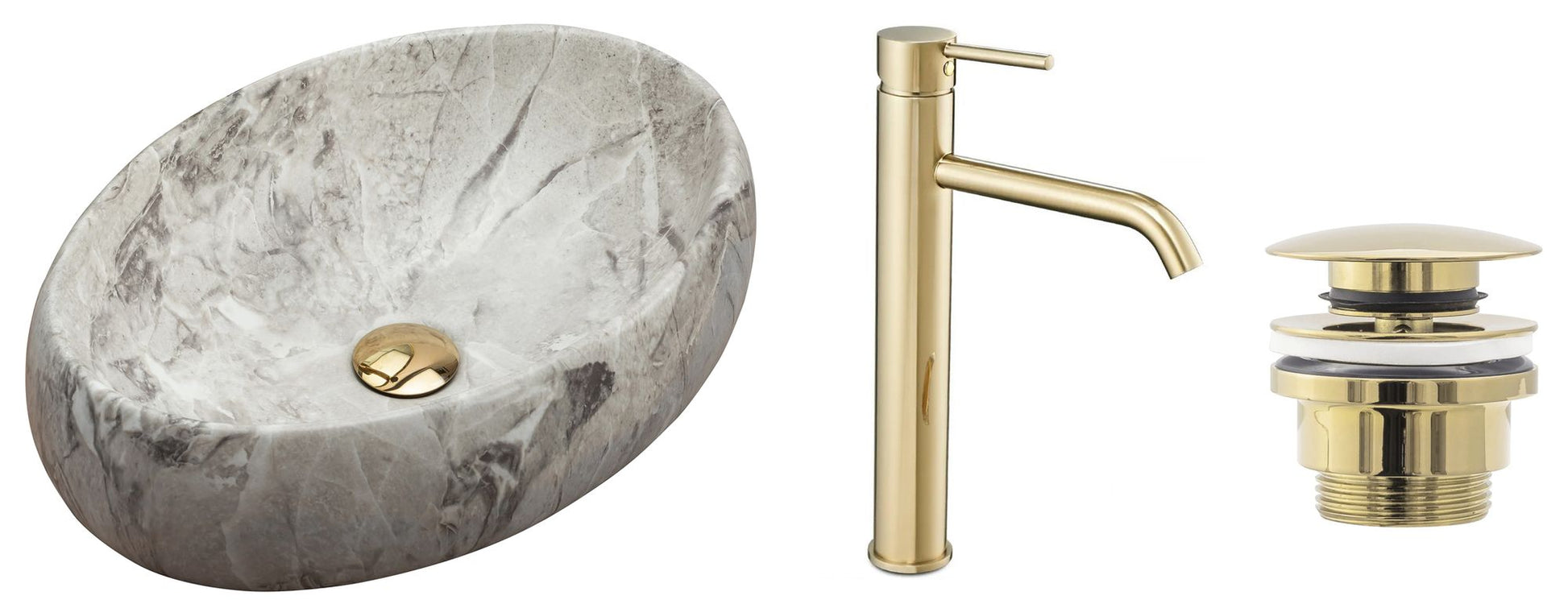 Set lavoar Linda Stone + baterie inalta Lungo gold + dop universal gold 9