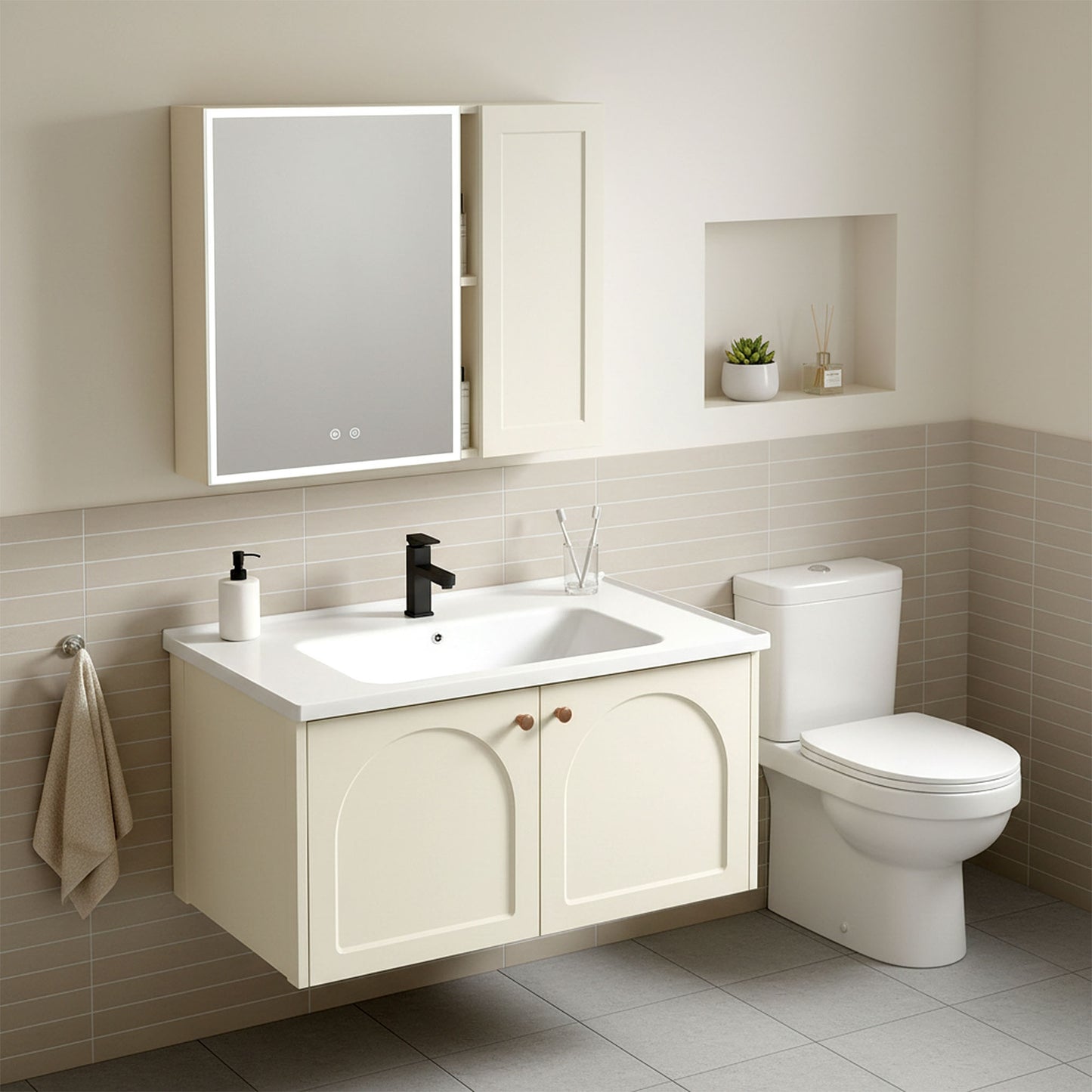 Set mobilier de baie cu lavoar Denver 80cm Creme  6