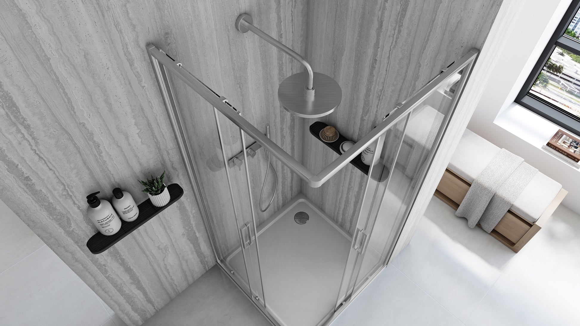 Cabină De Duș Rea City 90x90 Cm Nickel Brush fara cadita 5