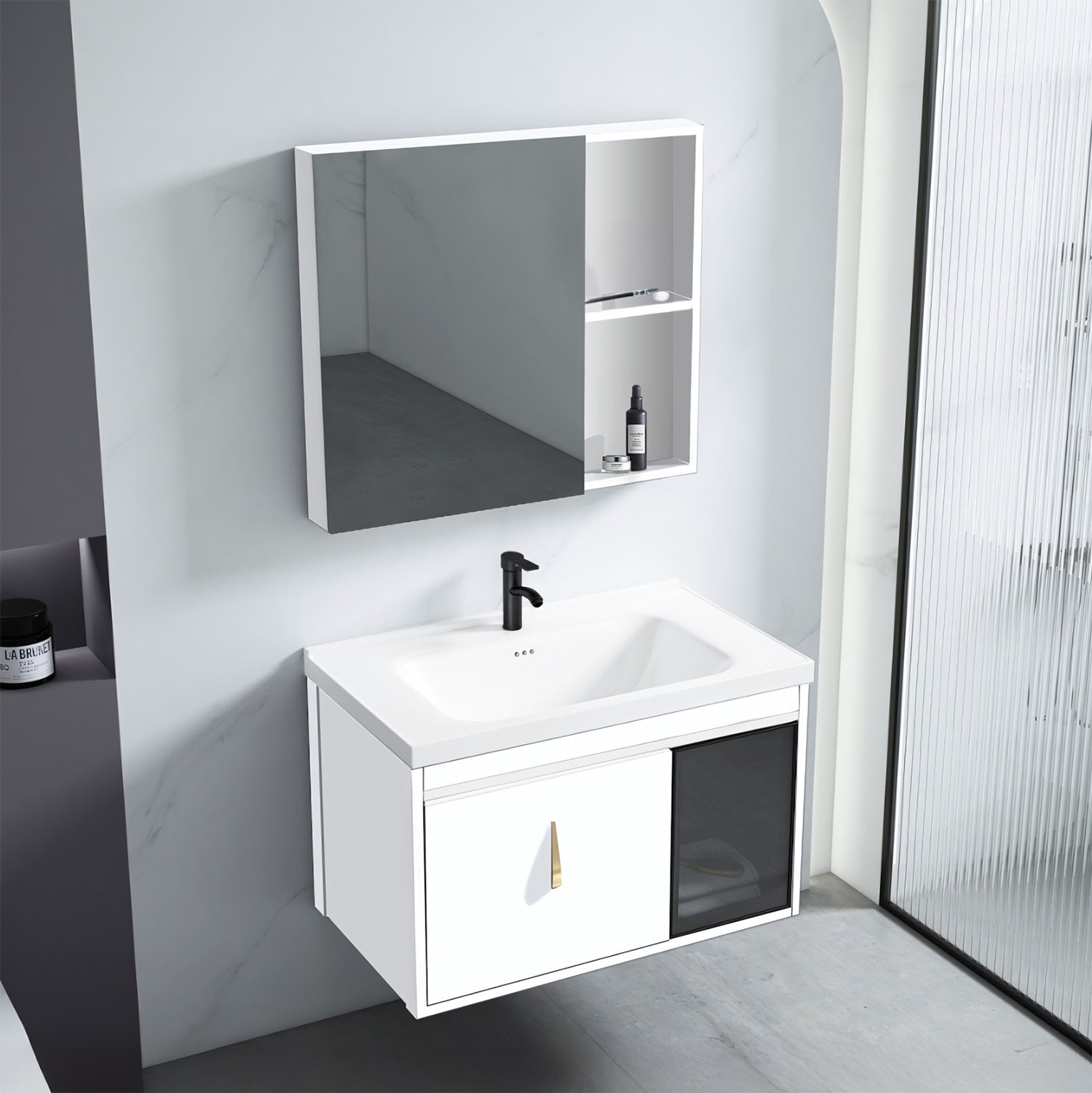 Set Mobilier De Baie Cu Lavoar Paris 60cm White  2