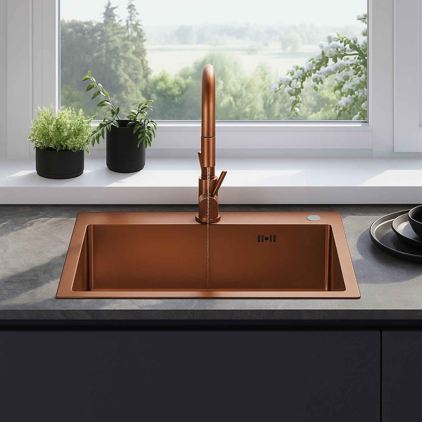 Chiuvetă Inox Liam Brush Copper cu robinet de bucătărie 3