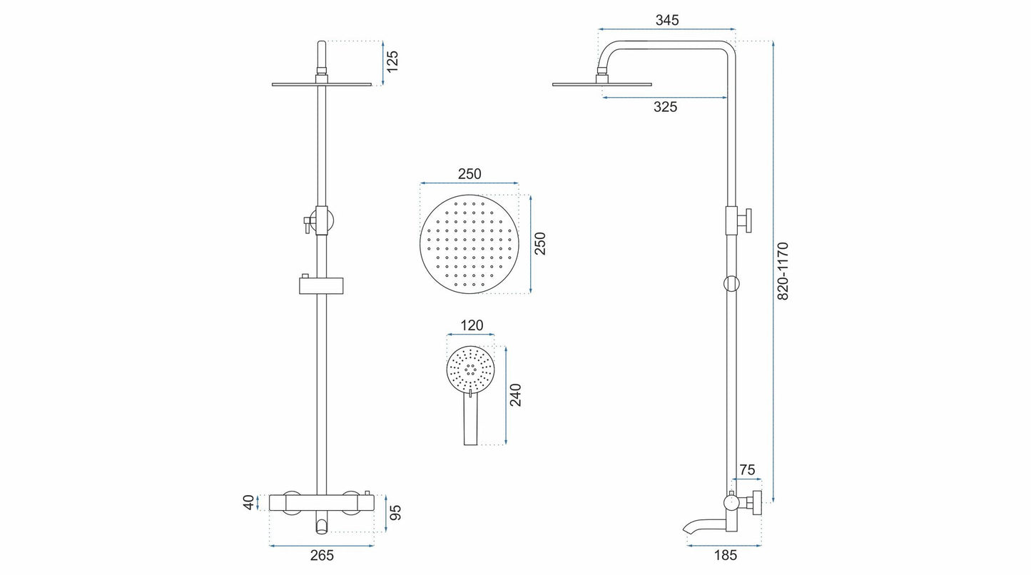Coloana de dus cu termostat Lungo Crom  10