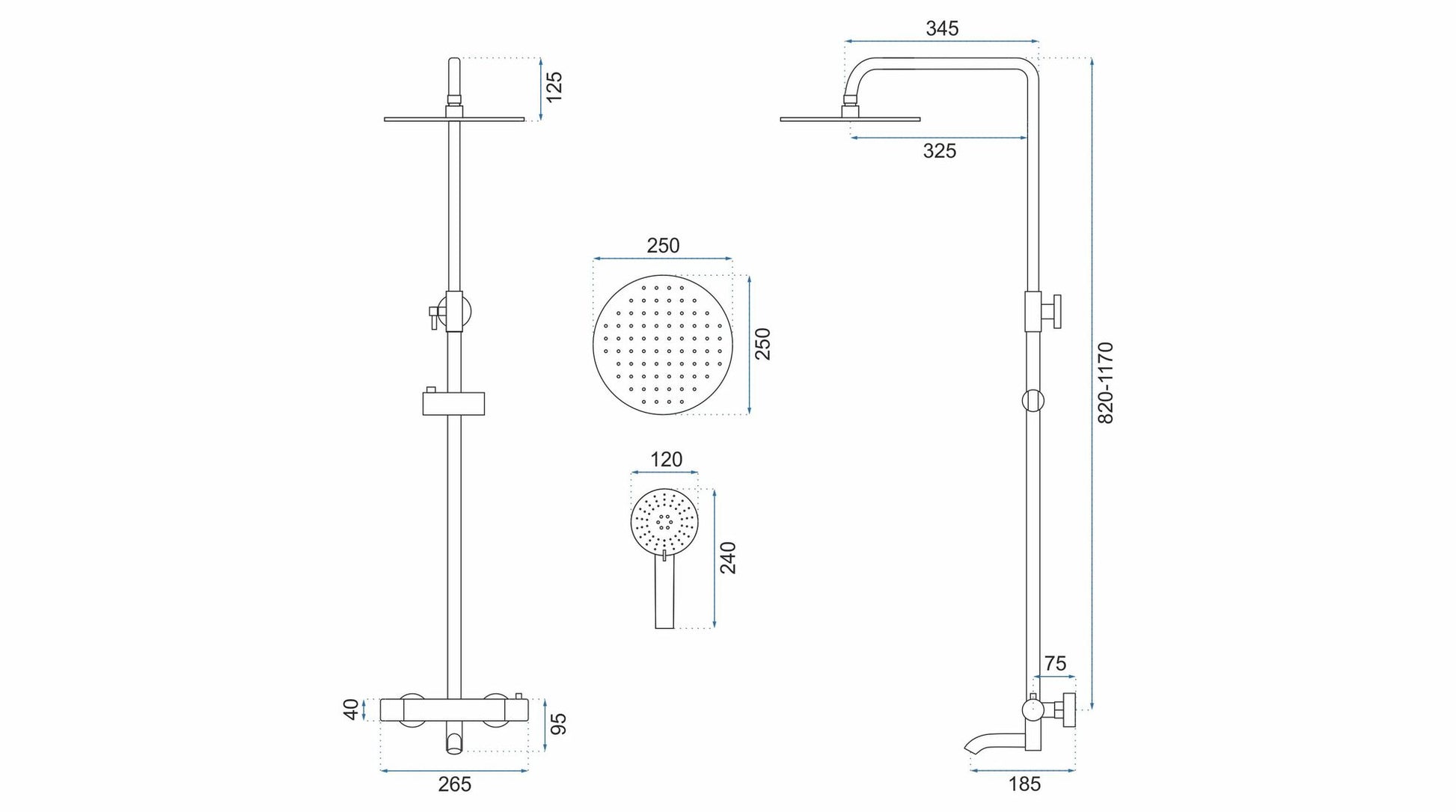 Coloana de dus cu termostat Lungo Crom  10