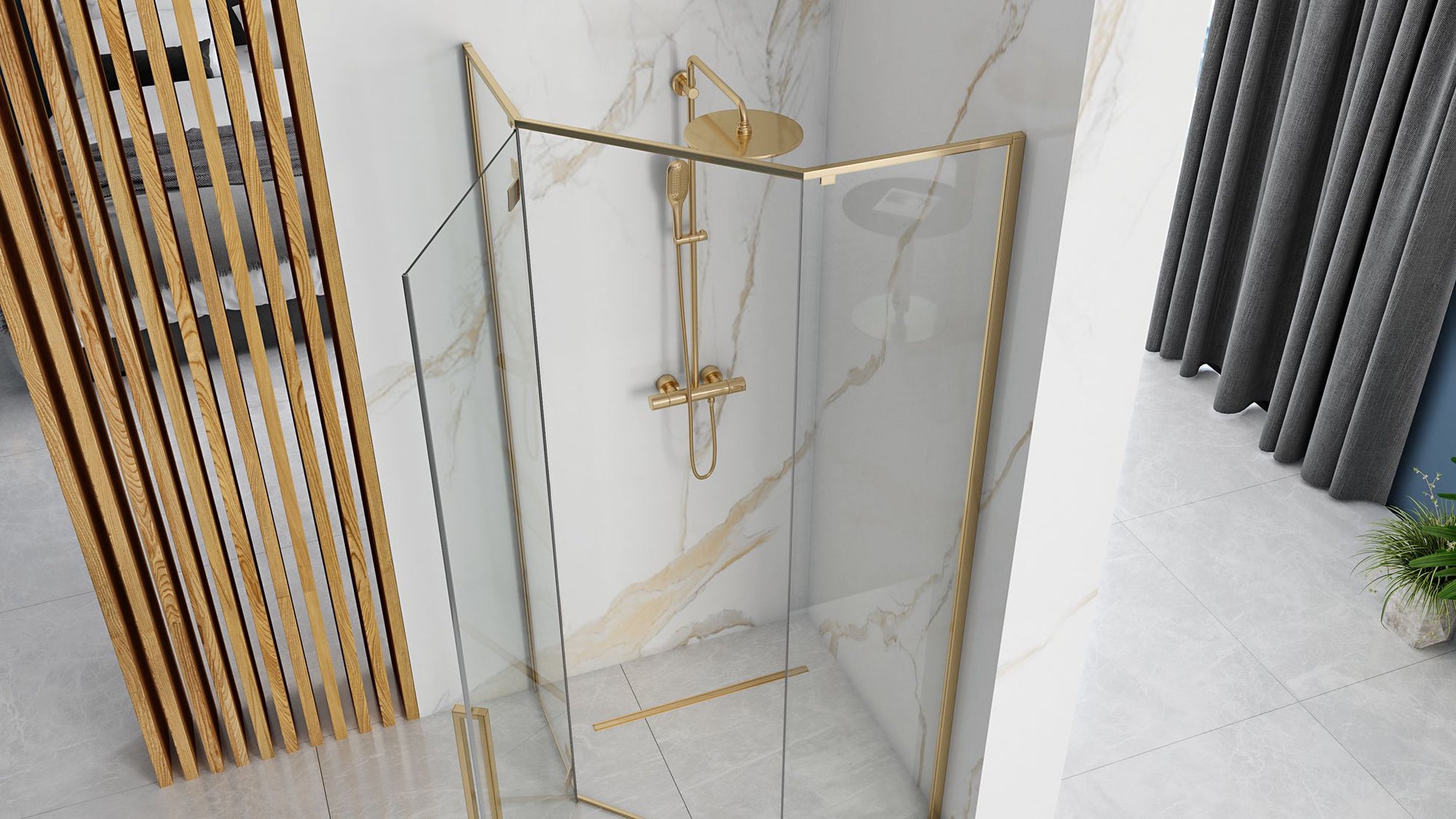 Cabina de dus DIAMOND GOLD  90x90 cm cu cadita Diamond alb 3