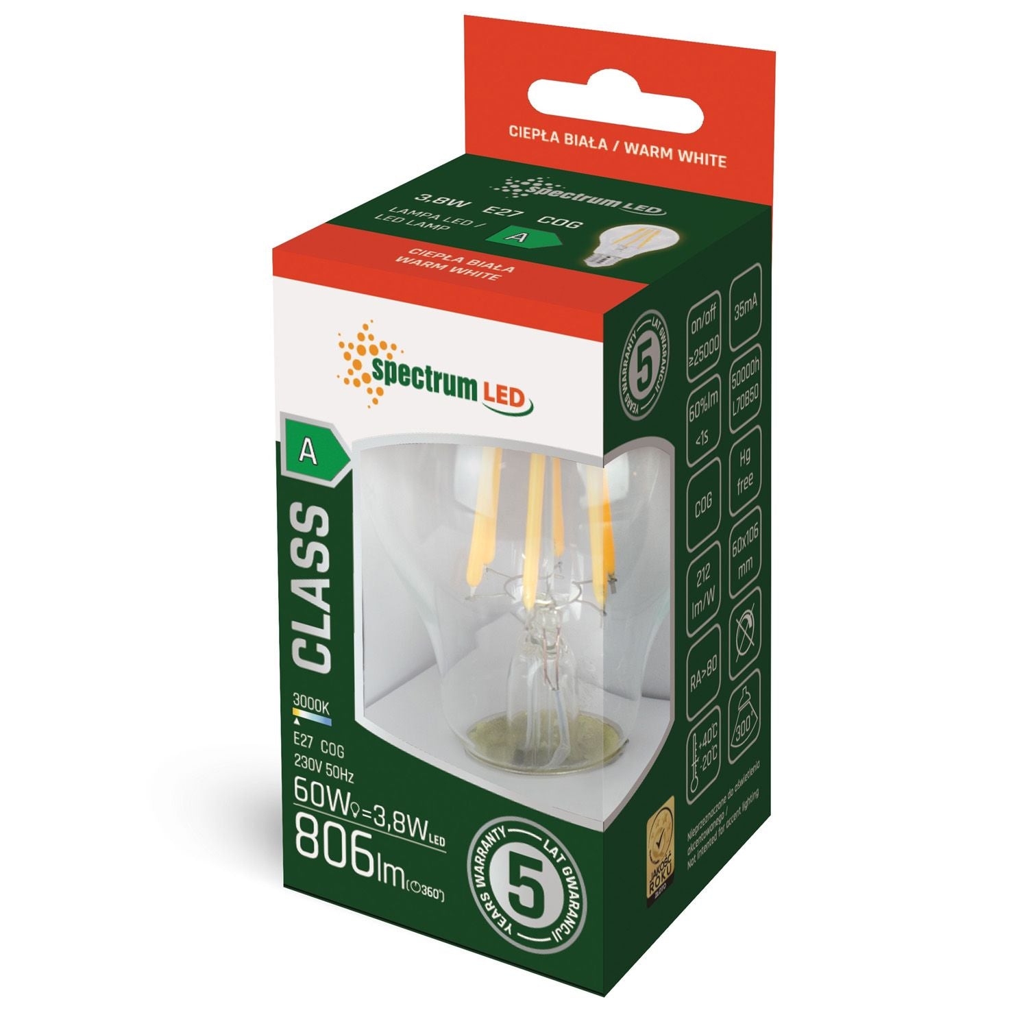Bec cu LED GLS COG E-27 3,8W WOJ+14639  3