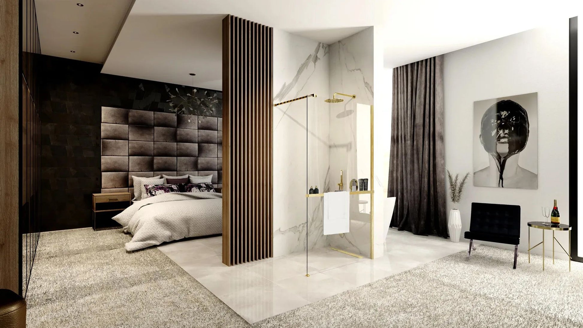 Panou de duș Rea Aero Gold Brush N 120 Walk In + EVO 2