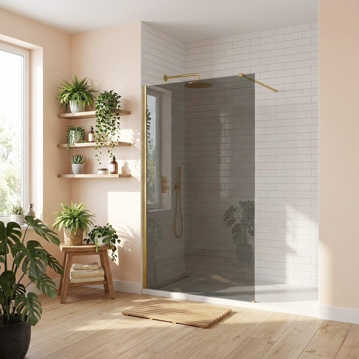 Paravan de dus Rea Flexi Grey / Brush Gold 110  4