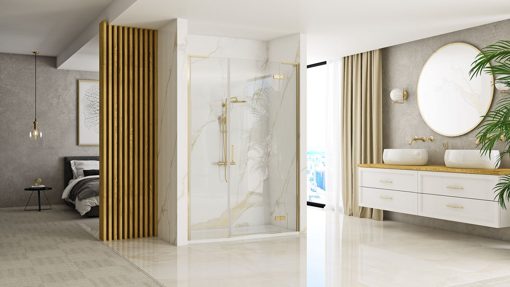 Ușă de duș Rea Hugo 80 Gold Brush + Panou de duș 30 4