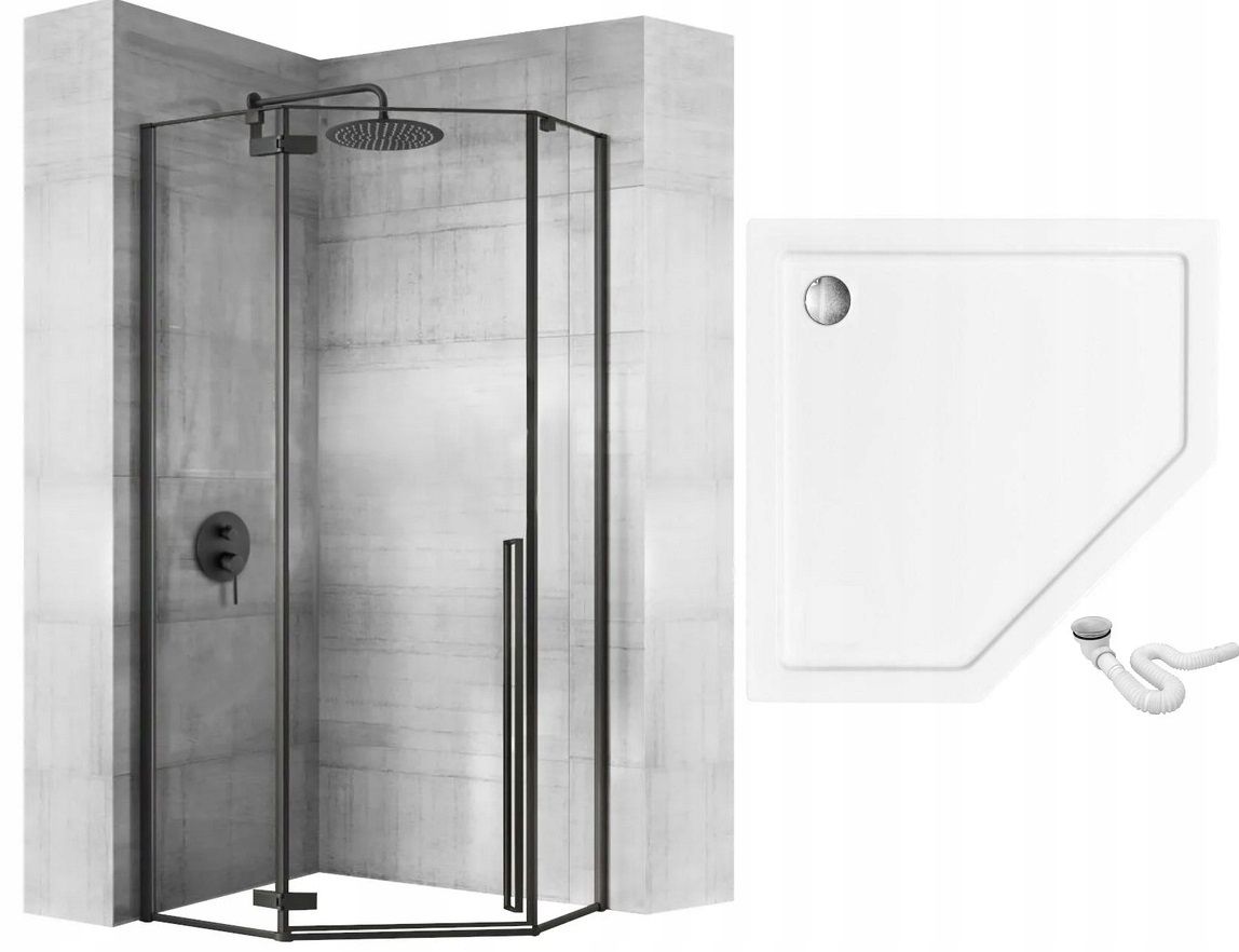 Cabina de dus DIAMOND BLACK MAT 90x90 cu cadita Diamond alb 8