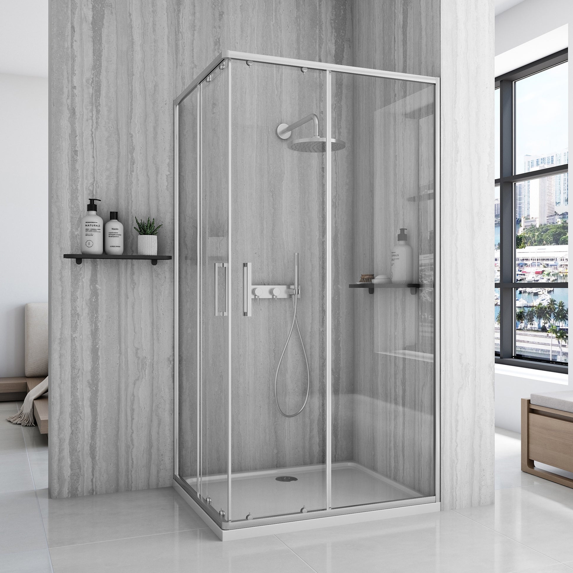 Cabină de duș Rea City 80x100 cm Nickel Brush cu cadita Savoy black 1