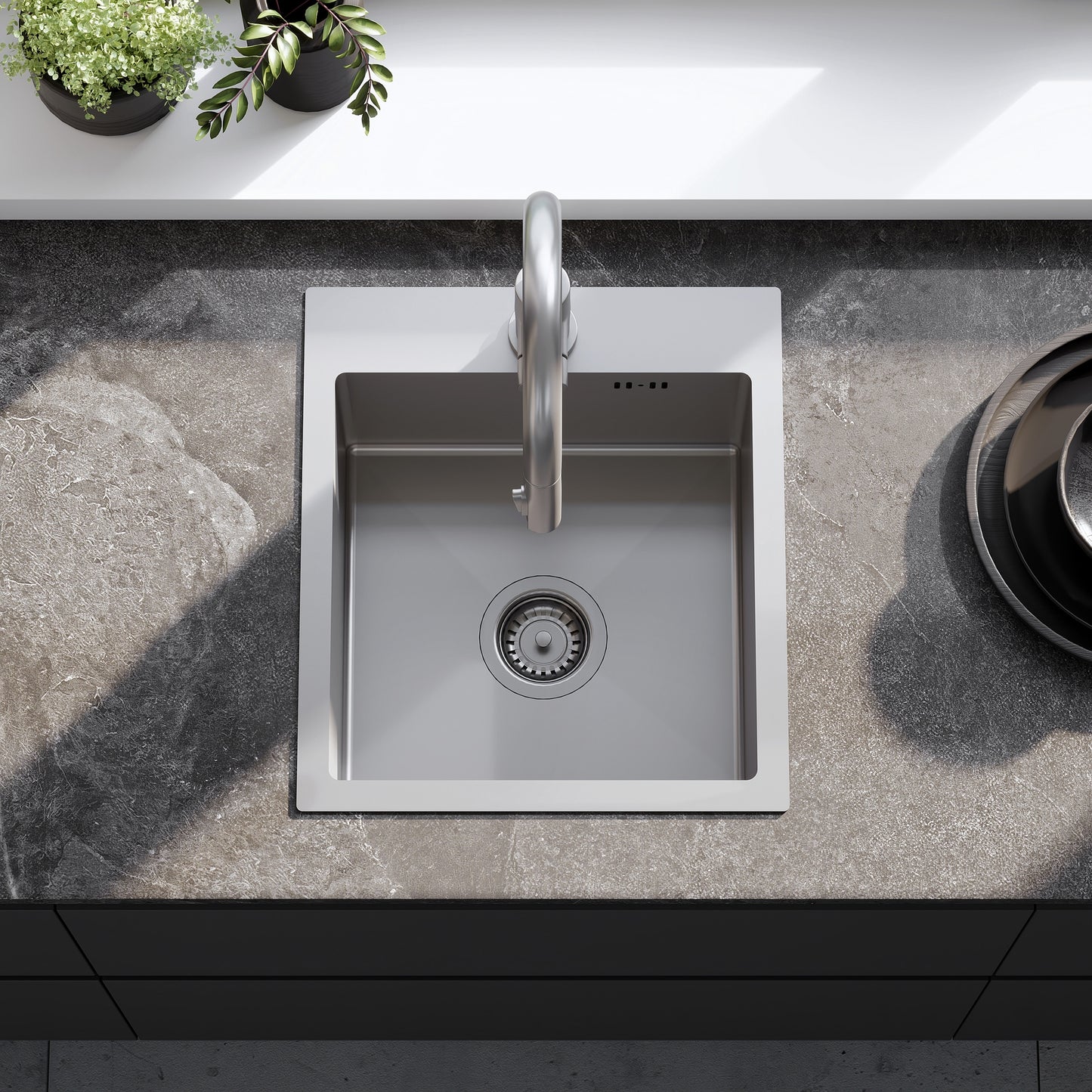 Chiuvetă Inox Leo 40 Brush Nickel cu robinet de bucătărie 3