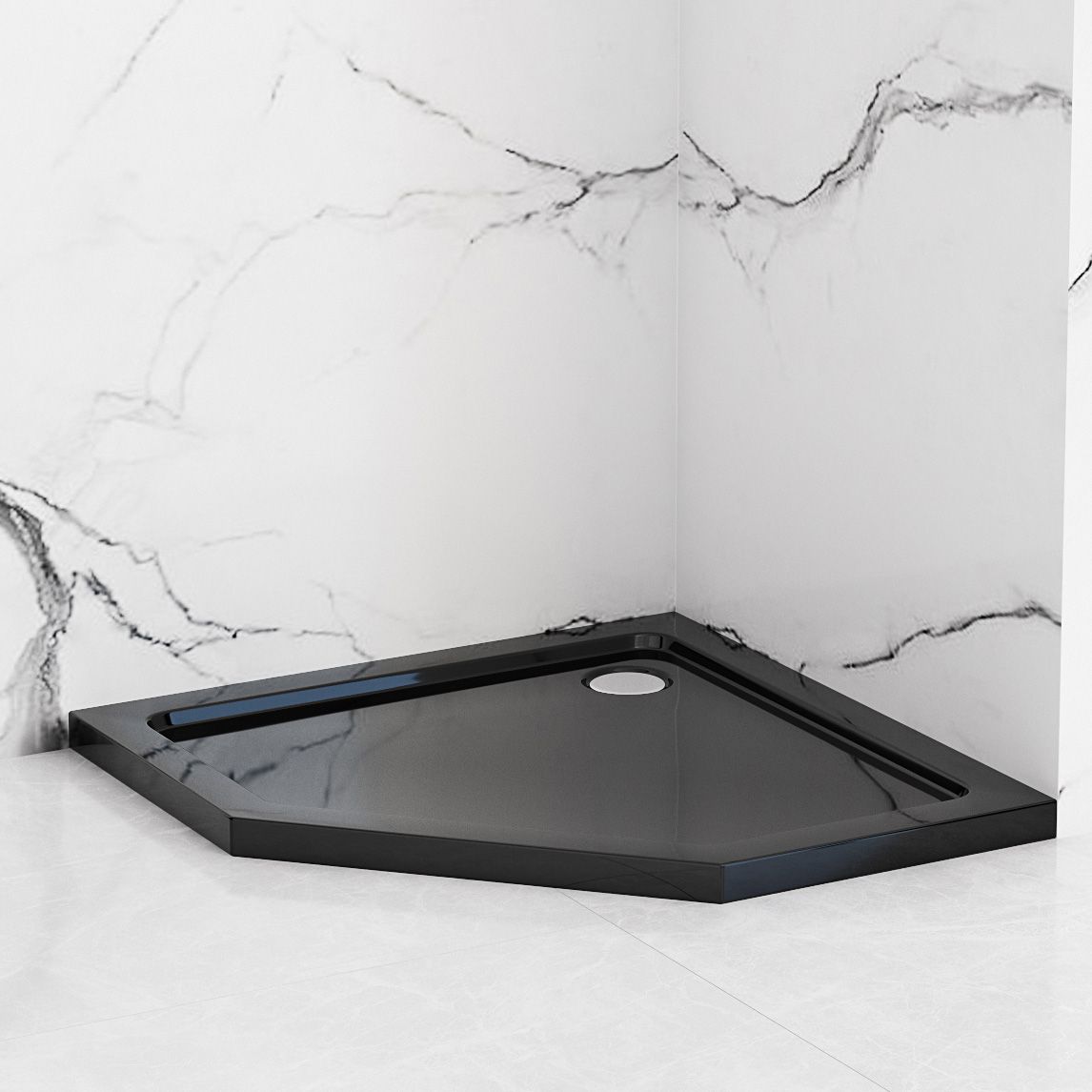 Cabina de dus DIAMOND BLACK MAT 90x90 cu cadita Diamond alb 14