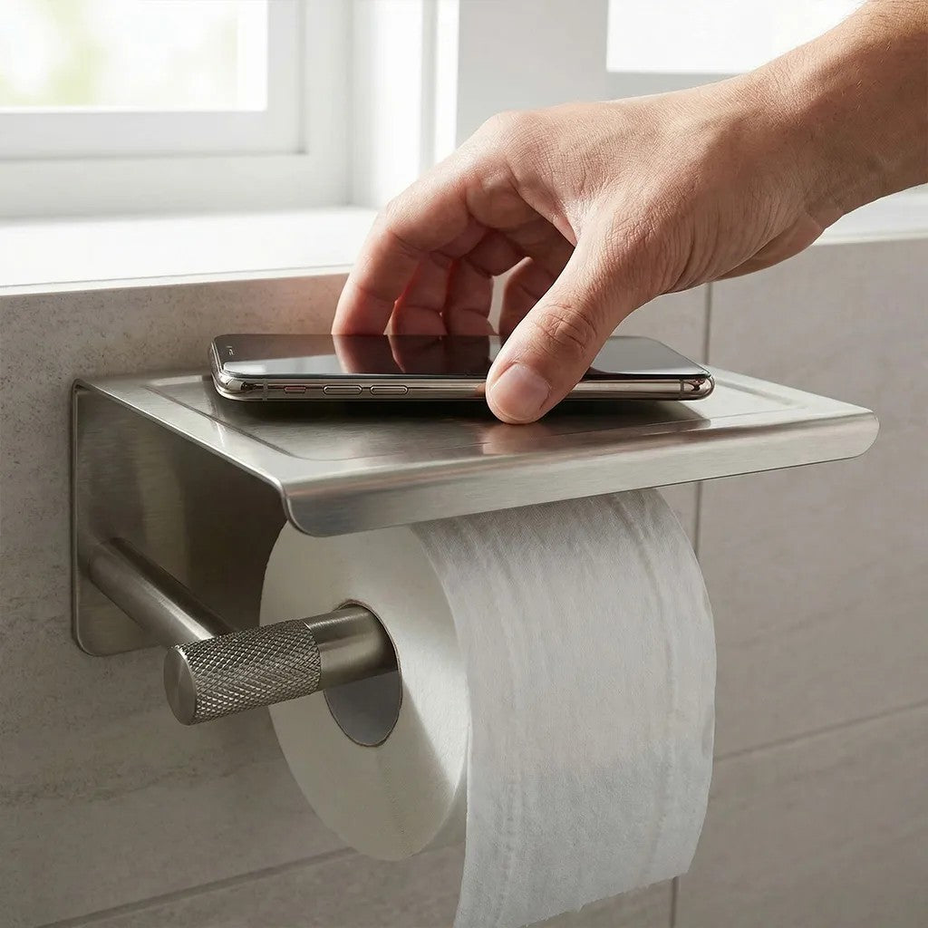 Suport pentru hârtie igienică cu poliță 6613 Modern Nickel Brush  7