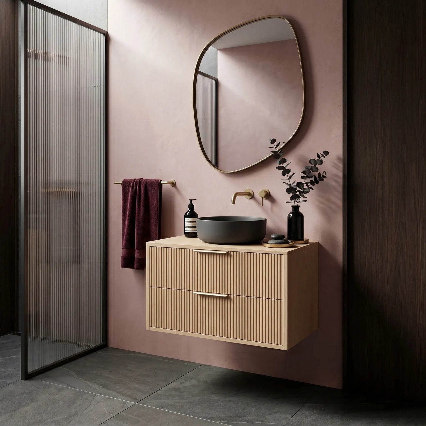 Dulap baie pentru lavoar Rea Mono 80cm Beige  7