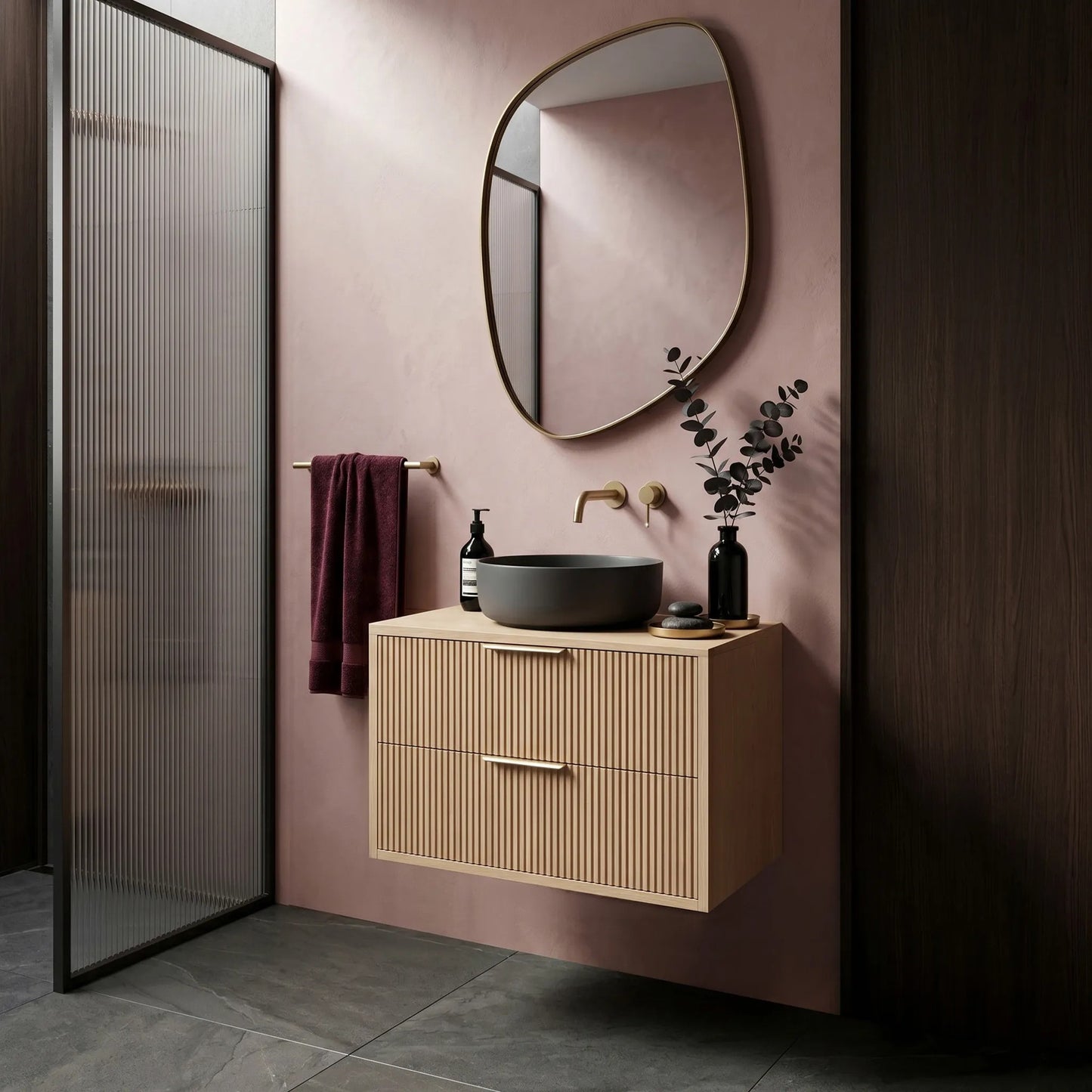 Dulap baie pentru lavoar Rea Mono 60cm Beige  7