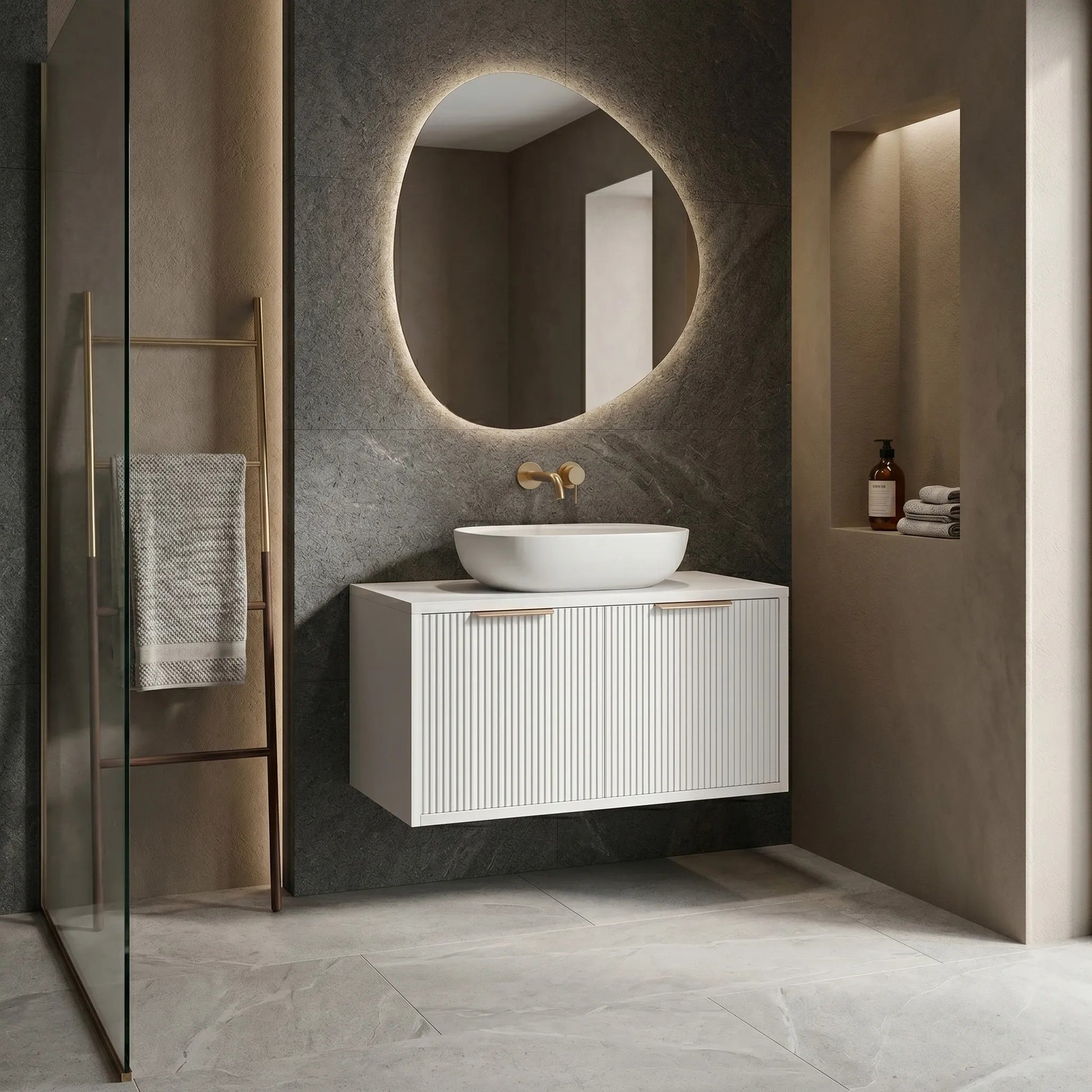 Dulap baie pentru lavoar Rea Core 80cm White  7