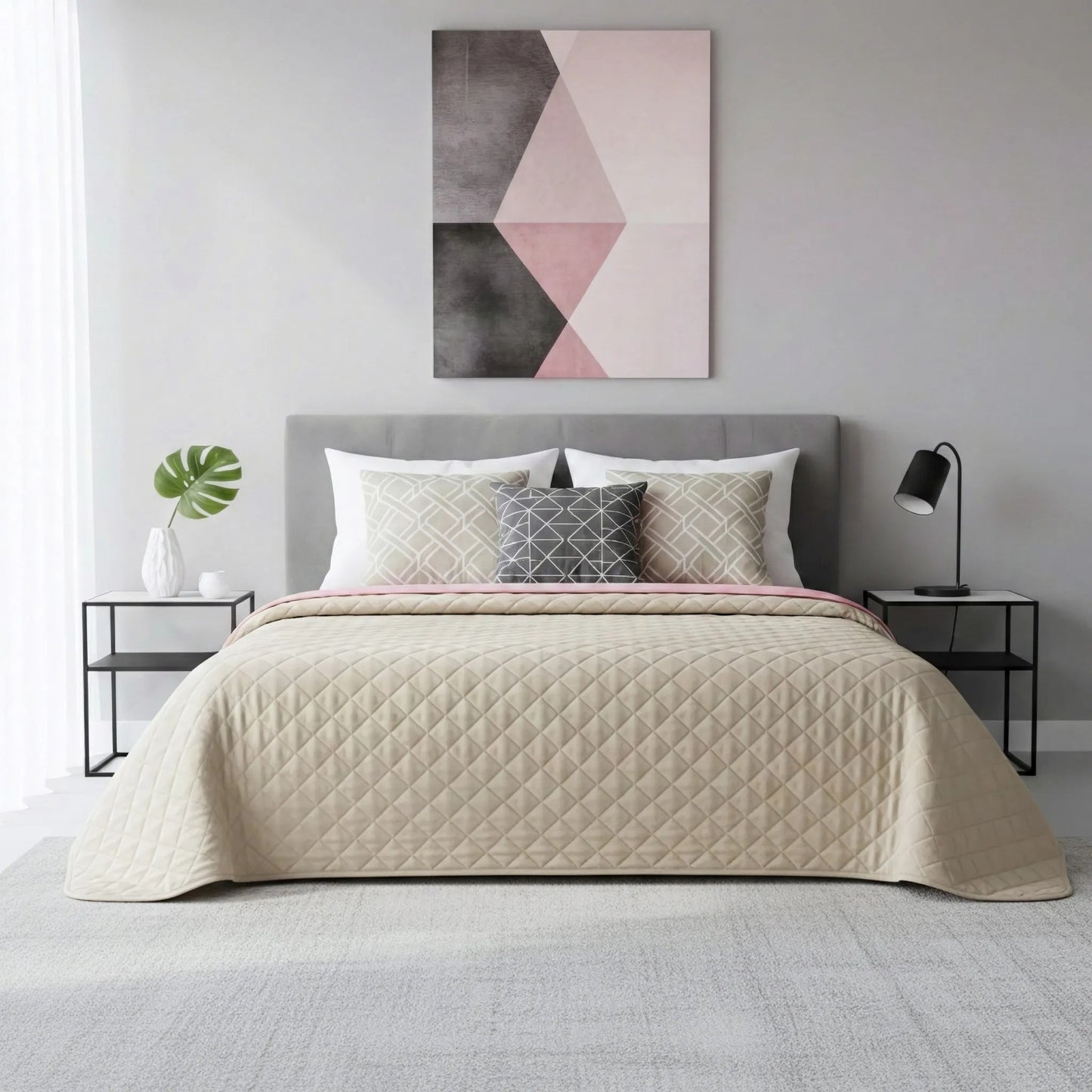 Cuvertura Cu Doua Fete Matlasata Inez Bej-Roz 220x240 7