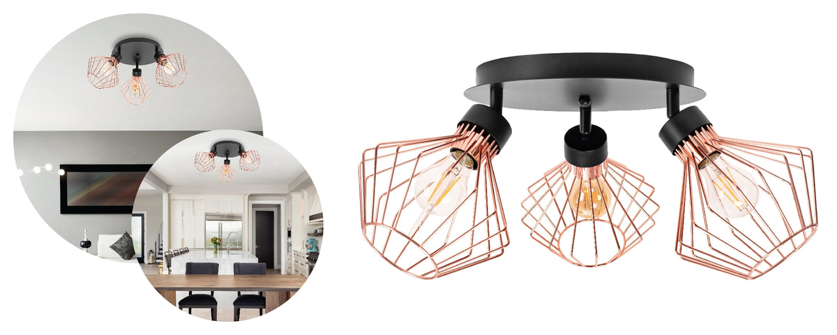 Lampă Metalică Loft Plafon Trandafir Negru APP536-3C  6