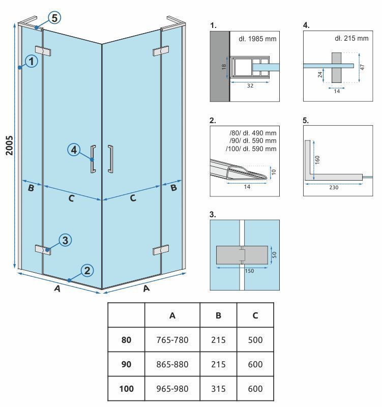 Cabina dus REA Hugo Double Black 80x80  8