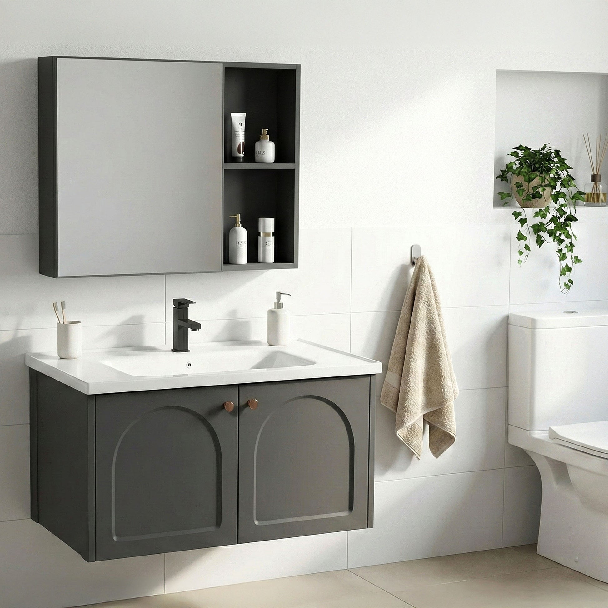 Set mobilier de baie cu lavoar Denver 80cm Grey  5