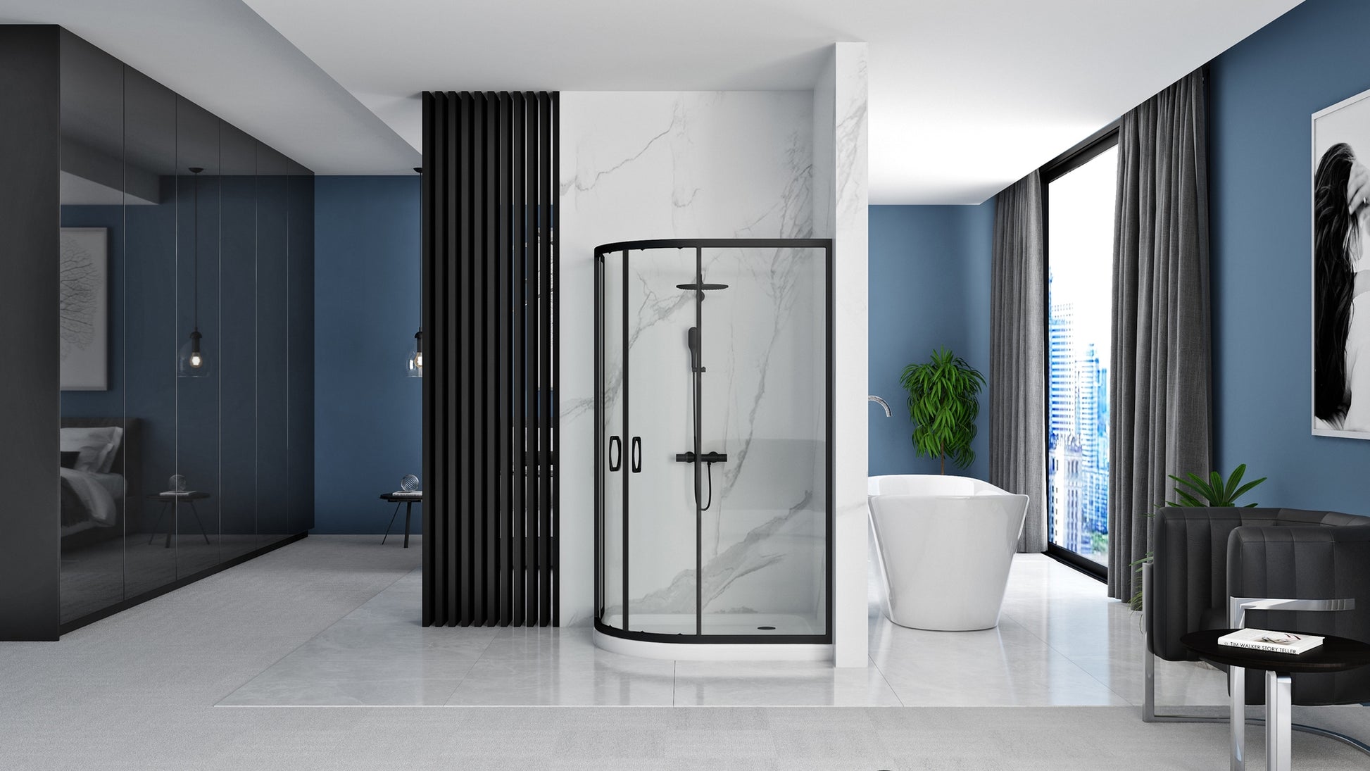 Cabina dus REA Look Black 80x100 + Cada de duș Look White dreapta 3