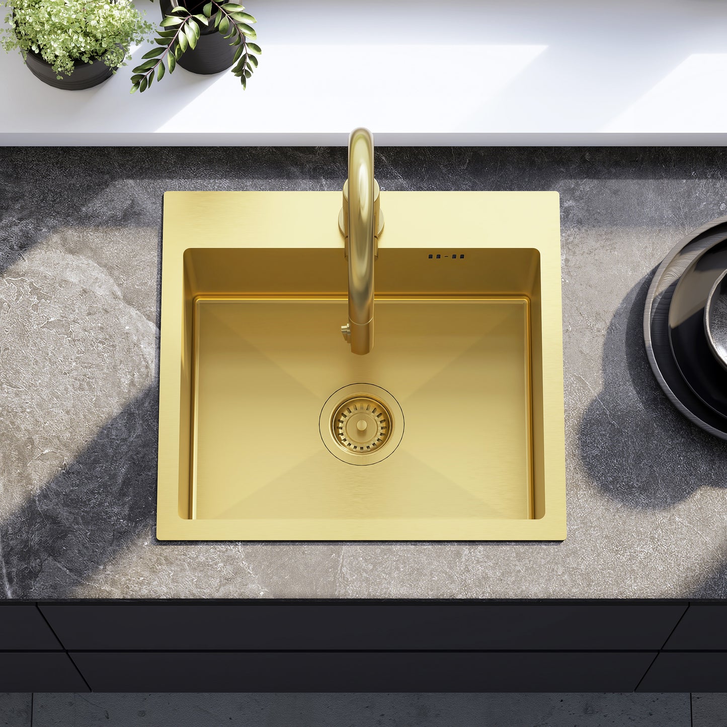 Chiuvetă inox Leo 50 BRUSH GOLD fără robinet de bucătărie 3