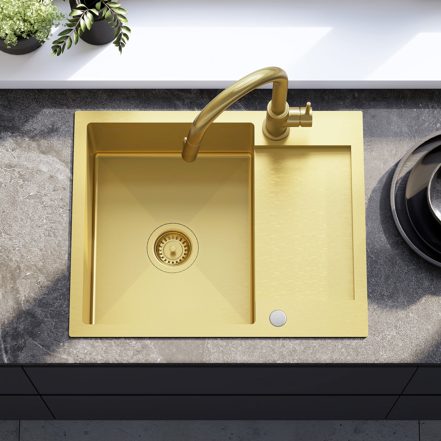 Chiuvetă Inox Paul Brush Gold cu robinet de bucătărie 4