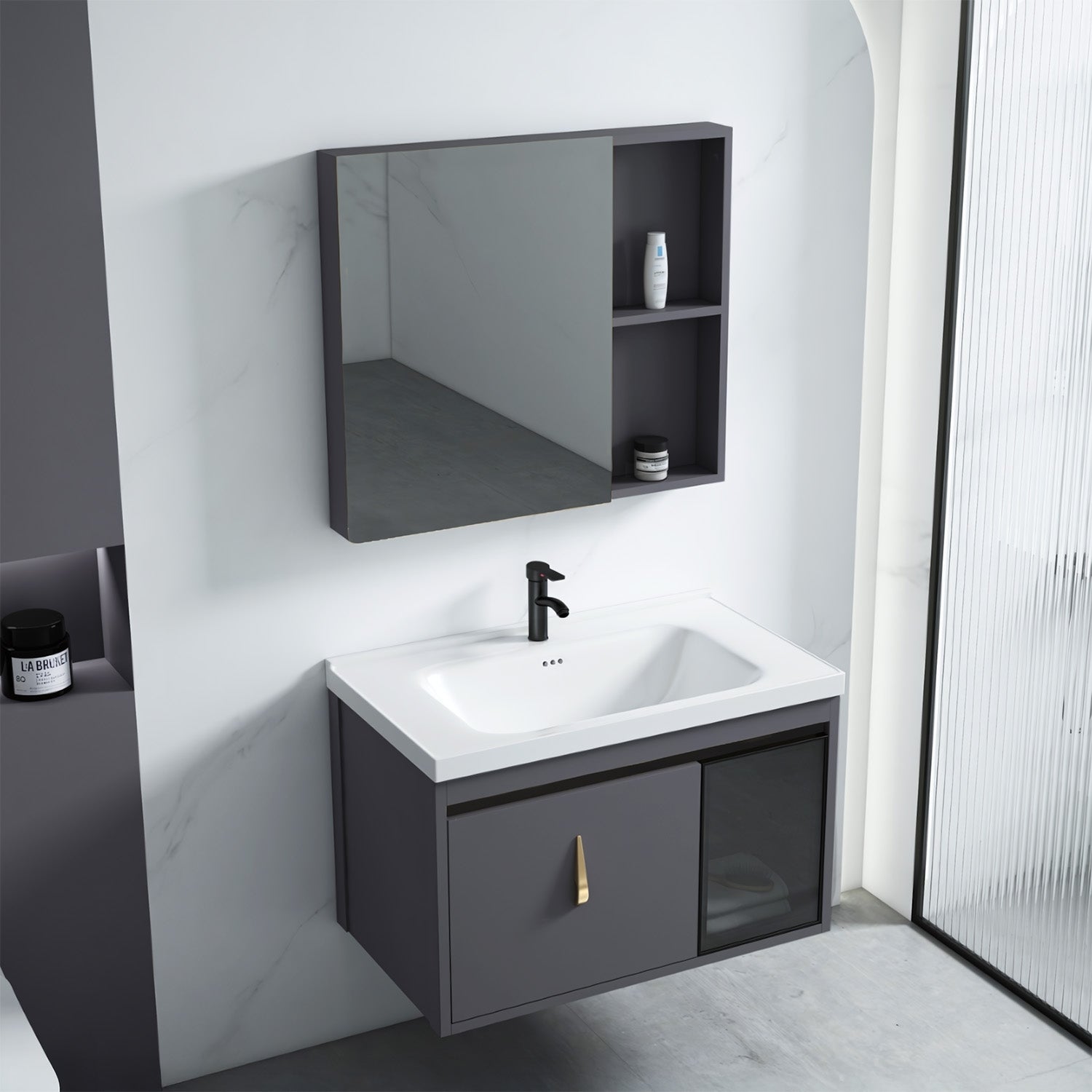 Set Mobilier De Baie Cu Lavoar Paris 60cm Grey  2