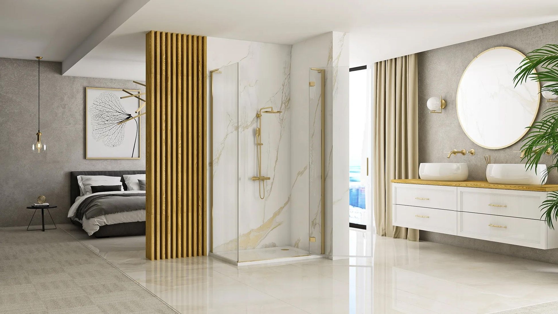 Cabina dus REA Hugo 100x90 Gold Brush  3