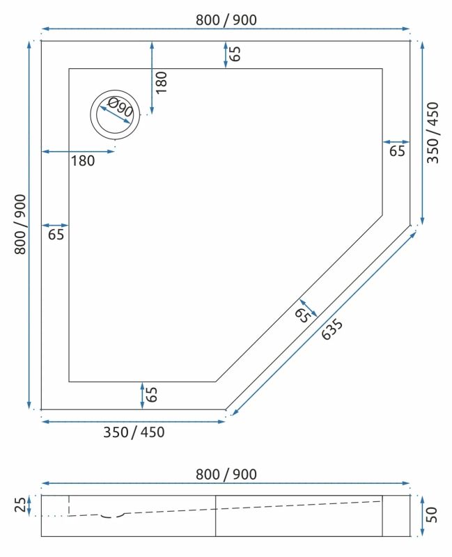 Cadita de dus Diamond 80x80 Alb  9