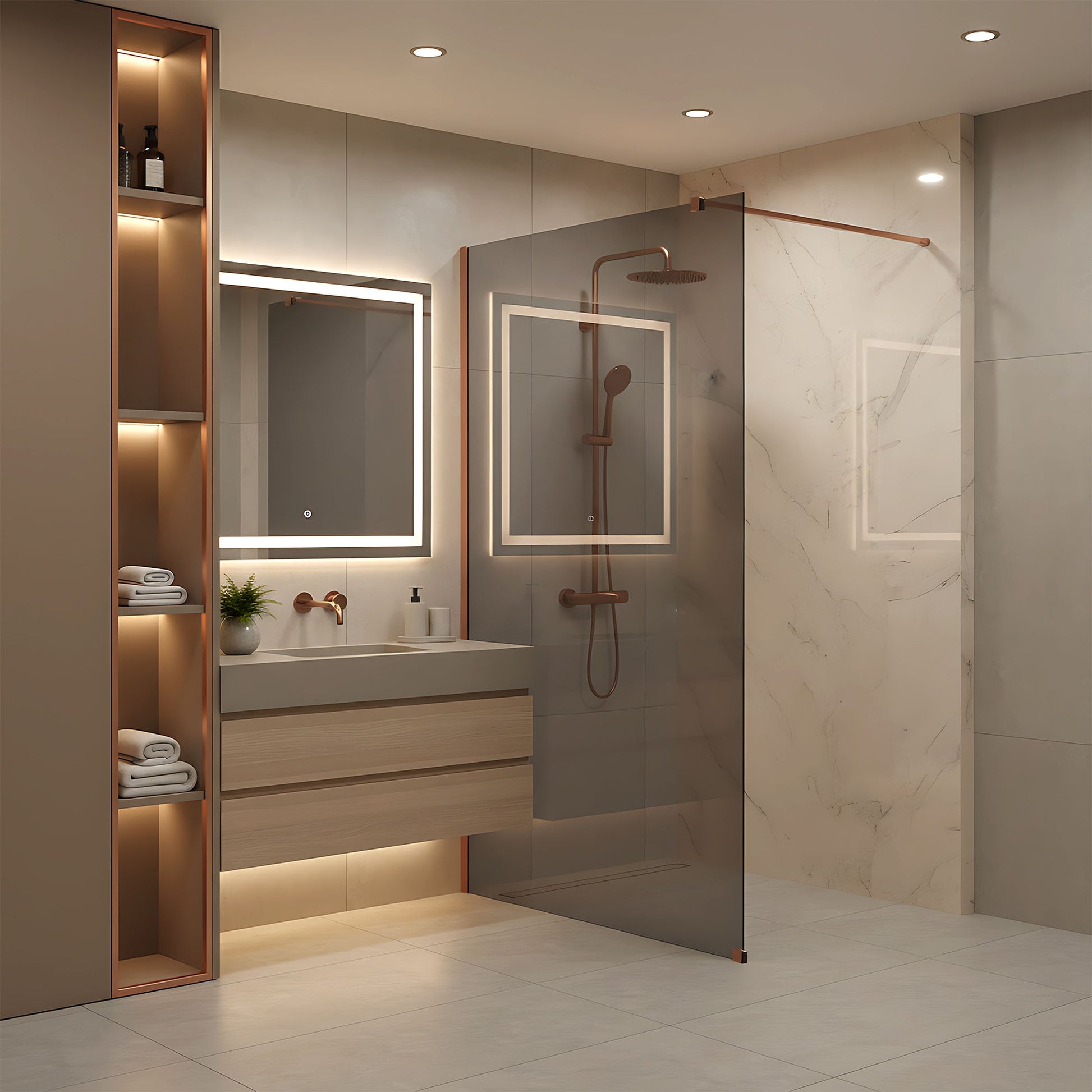 Paravan de dus Rea Flexi Grey / Brush Copper 80  4