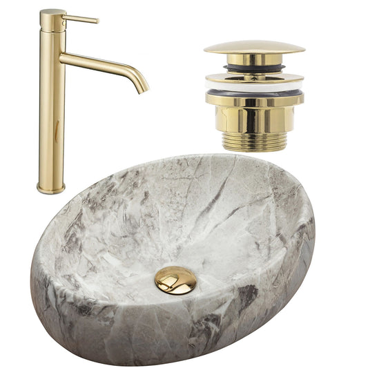 Set lavoar Linda Stone + baterie inalta Lungo gold + dop universal gold 1
