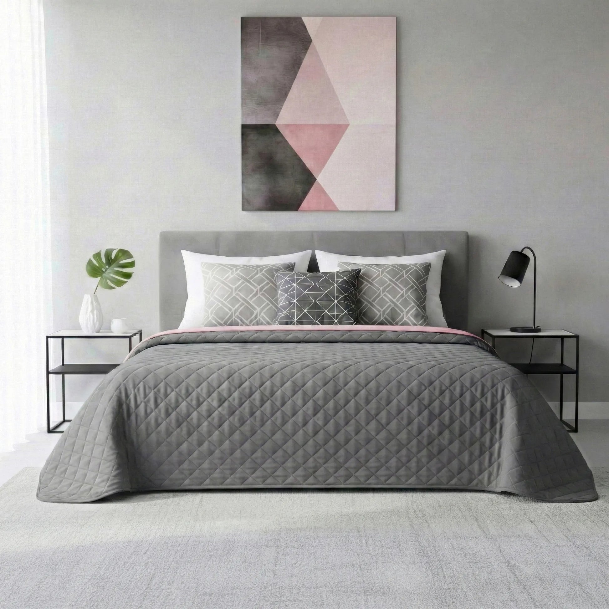 Cuvertura Cu Doua Fete Matlasata Inez Gri Inchis-Roz 220x240 8