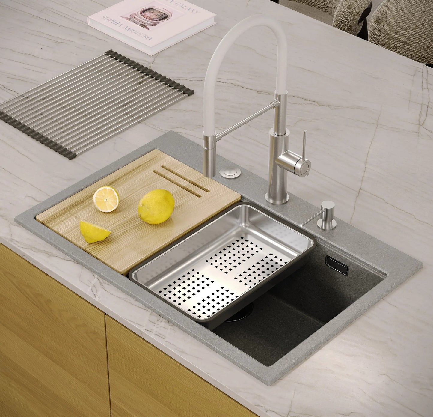 Chiuveta Din Granit MARC 110 WORKSTATION Grey Metallic Dop Cupru Periat 8