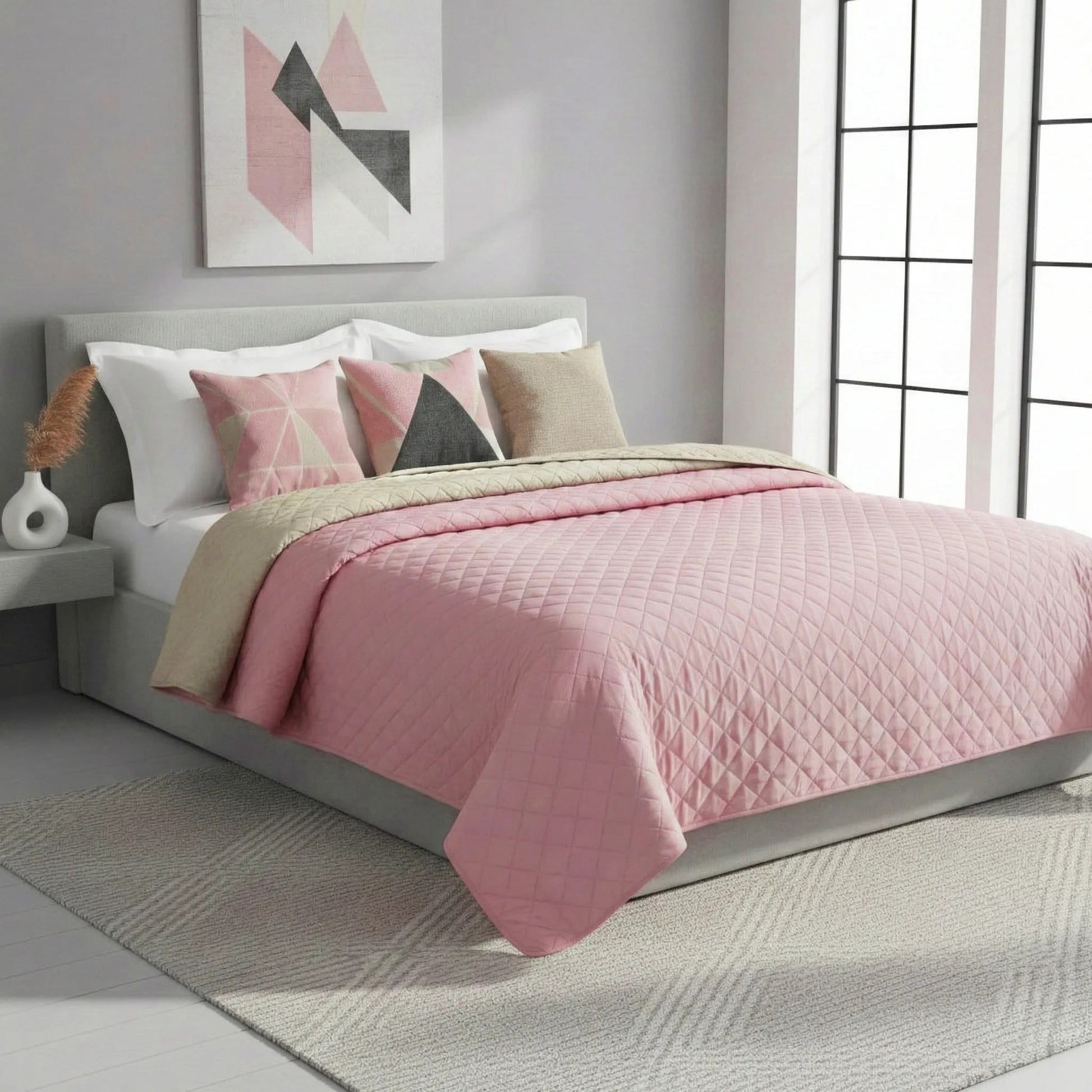Cuvertura Cu Doua Fete Matlasata Inez Bej-Roz 220x240 8