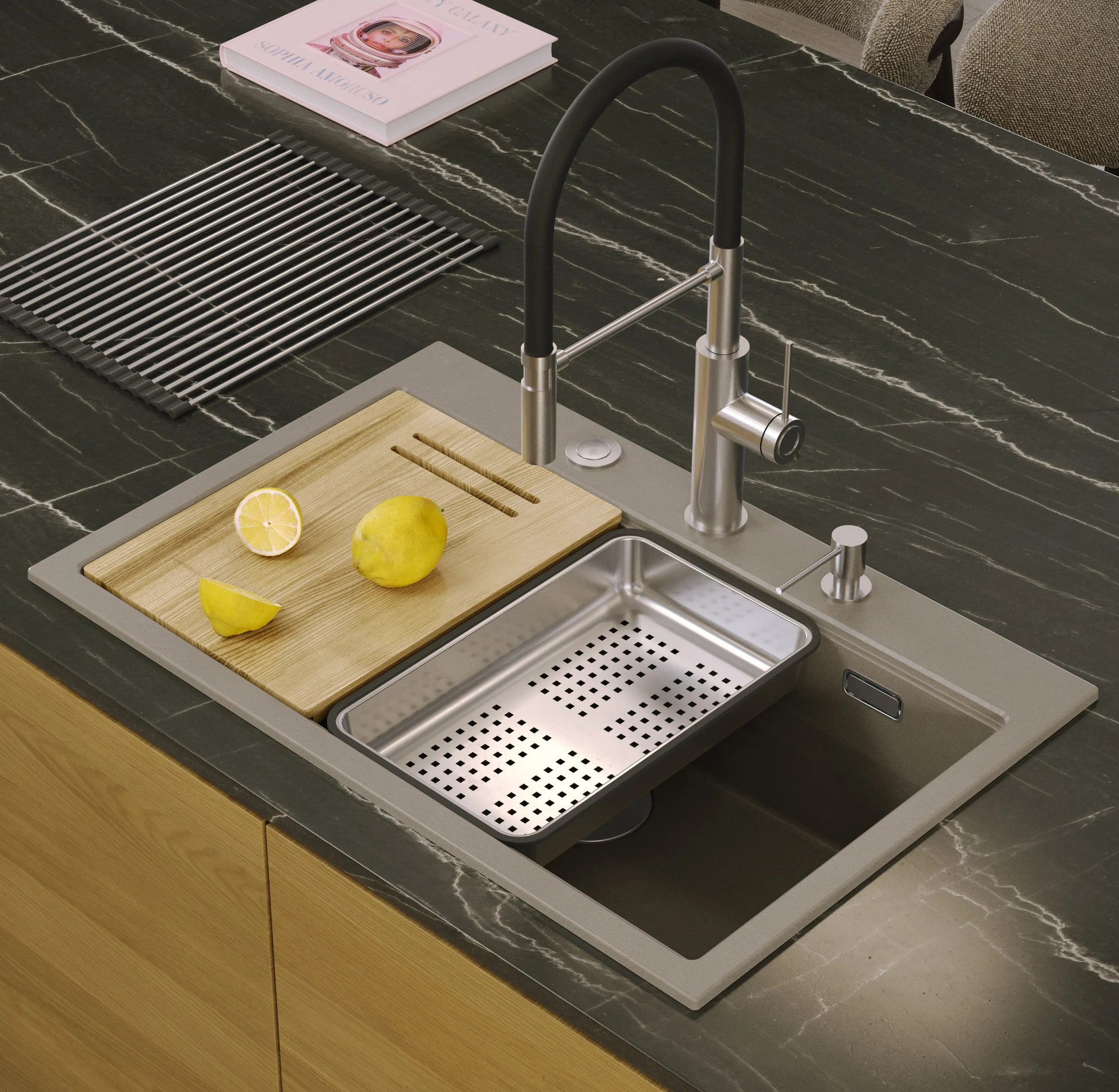 Chiuveta Din Granit MARC 110 WORKSTATION Beige Dop Auriu 8