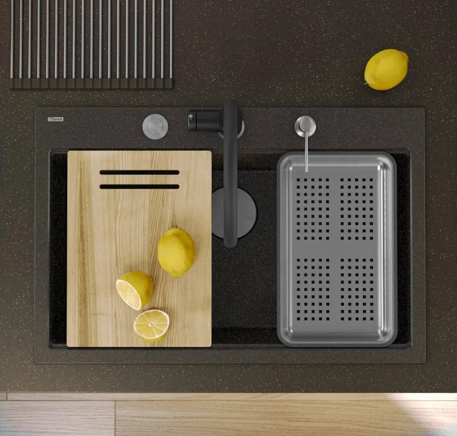 Chiuveta Din Granit MARC 110 WORKSTATION Black Metallic Dop Auriu 8