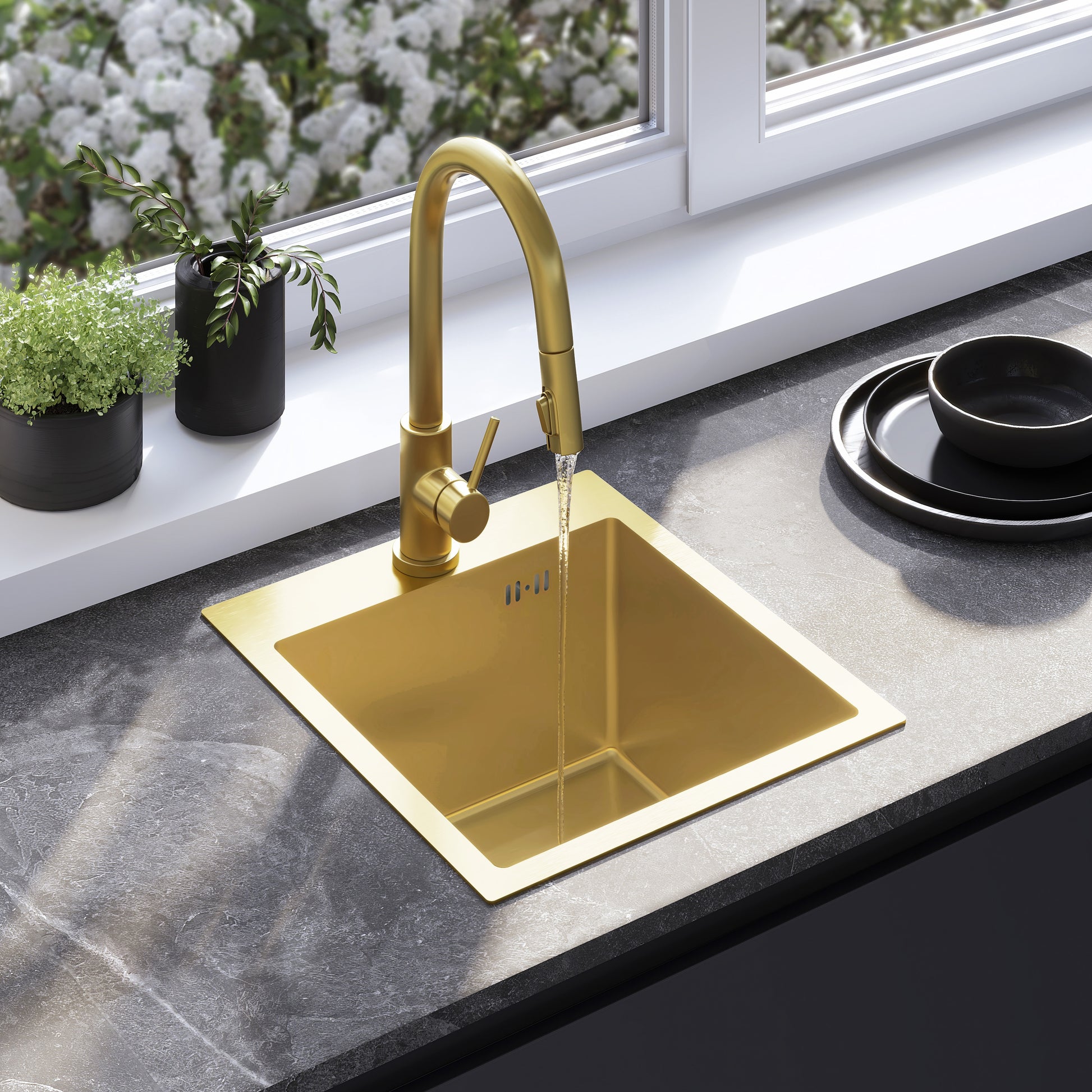 Chiuvetă inox Leo 40 BRUSH GOLD fără robinet de bucătărie 1