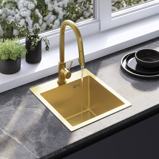 Chiuvetă inox Leo 40 BRUSH GOLD fără robinet de bucătărie 1