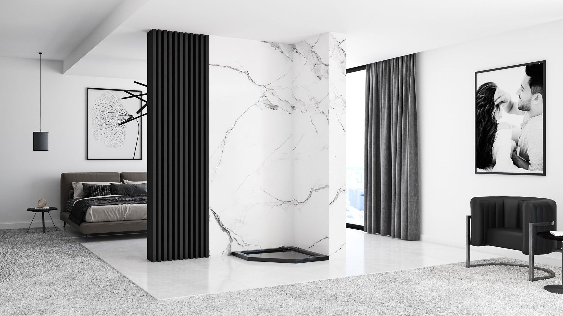 Cadita de dus Diamond Black 90x90 cm negru  6