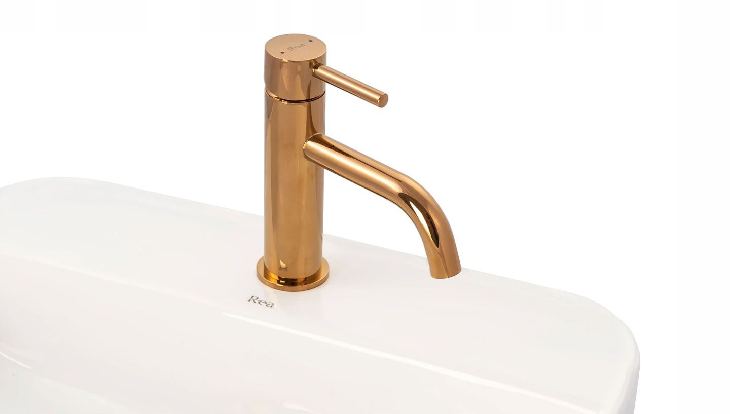 Baterie pentru lavoar Rea Lungo ROSE Gold roz Auriu Low  6